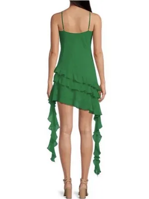 Gianni Bini Emerald Green Asymmetrical Ruffle Slip Dress thumbnail 2
