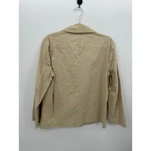 Womens Tan Cotton Linen‎ Blend Blazer Sz XL Career Office Lagenlook Quiet Luxury thumbnail 2
