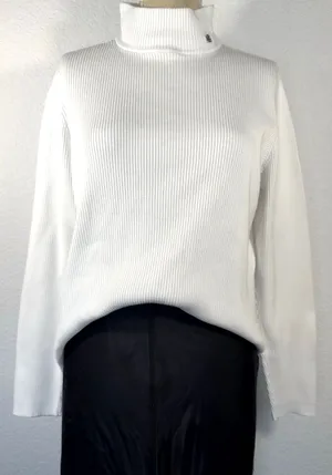 Lauren Ralph Lauren Women’s XL White Ribbed Turtleneck Sweater Logo Stretch thumbnail 3