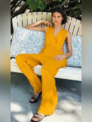 NWT Free People FP Beach Let's Chill One Piece in Yellow Oversize Jumpsuit S thumbnail 2