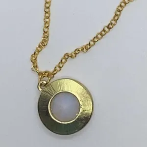 Gold-Tone Rhinestone Iridescent Pendant Necklace thumbnail 6