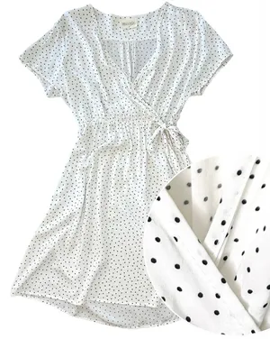 Bella Ella White Black Polka Dot Faux Wrap Dress Rayon S‎ Summer Wedding Guest thumbnail 1