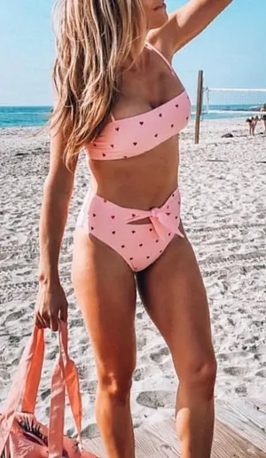 Florakini Pink Embellished Heart Tie Front Bikini Bottom Sz S NWOT thumbnail 1