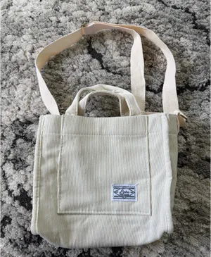 Cream Corduroy Tote Bag Crossbody Minimalist Canvas Purse thumbnail 1