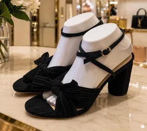 MUCCUTE Bow Knot Block Heel Sandals Ankle Buckle‎ Black Special Occasion 9.5 thumbnail 1