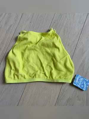 Free People High Neck Strappy Back Bra Bralette in Yellow NWT thumbnail 3
