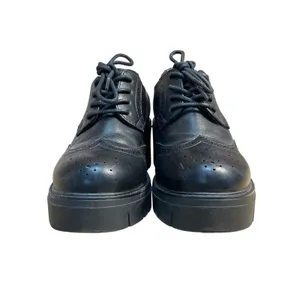Swish Jeans Women's Black Faux Leather Vegan Lace Up Chunky Oxford Shoes Size 6 thumbnail 2