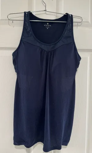 Athleta Menorca Supercharged Tank Top Navy Blue Built-In Shelf Bra thumbnail 1