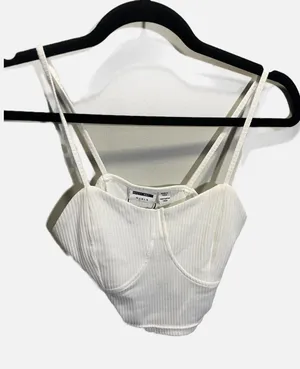 Noisy May Womens White‎ Ribbed Corset Crop Top Spaghetti Strap Size S NEW thumbnail 1