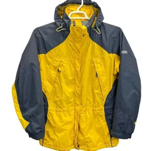 Columbia Interchange Core Jacket Women's‎ L Yellow Hooded Packable Rain Shell thumbnail 1