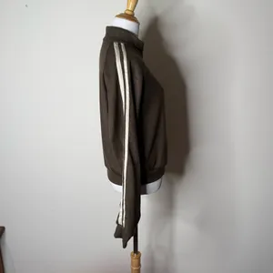 Halara Brown Ribbed Stand Collar Zip Track Jacket with Taupe Stripes NWOT M thumbnail 8