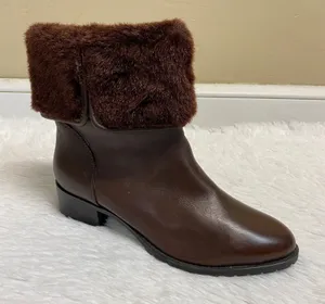 H By Halston Caroline Brown Leather Ankle Boot Faux Fur Size 7 thumbnail 1