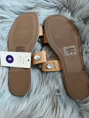 NWT A New Day Tan Sandal Slides Large Rhinestones sz 6 thumbnail 2