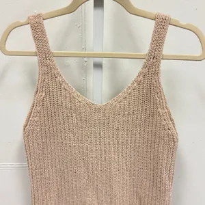 Cashmeren Women's Beige Knit Tank Top V-Neck Sleeveless Ribbed Minimalist Summer thumbnail 6