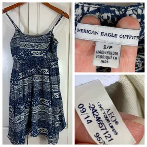 American Eagle Blue White Floral Handkerchief Hem‎ Sun Dress Small Fairycore thumbnail 2