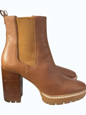 Tory Burch Carson 70mm Chestnut Leather Lug Sole Chelsea Platform Boot Size 10 thumbnail 1