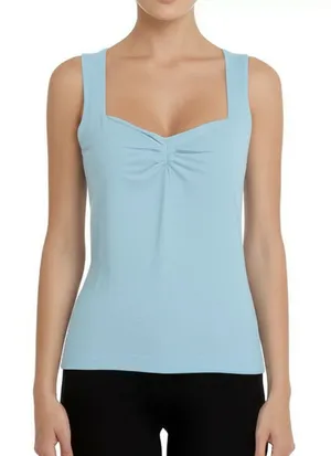 Womens‎ Tank Top Size XL Light Blue Ruched Square Neckline Casual Chic thumbnail 1