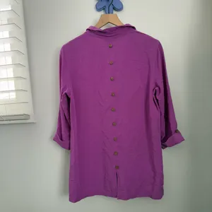 John Mark Small Purple Orchid Tunic Shirt Button‎ Up Relaxed Coastal Lagenlook thumbnail 2