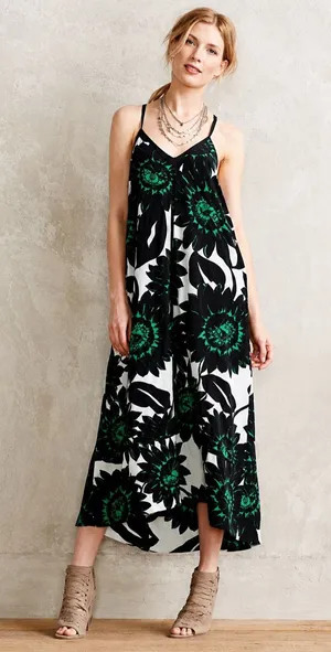 Whit Two Anthropologie Taiyo Green Black Floral Maxi Dress 6P thumbnail 1