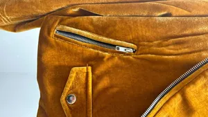 Forever 21 Velvet Moto Jacket Mustard Marigold Cropped Biker Size Small thumbnail 5