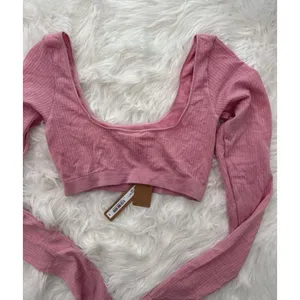 Skims Wool Rib Long Sleeve Super Cropped Top Halite XXS/XS thumbnail 9