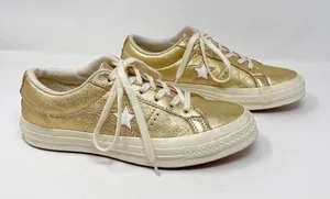 Converse One Star Metallic Gold Egret Leather Low 161589C Skate Sneaker 7 thumbnail 1