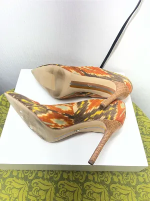 Sam Edelman Orange, Tan and Yellow Ikat Pointed-Toe Pumps thumbnail 6