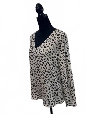 LOFT Leopard Print V-Neck Blouse Long Sleeve Animal Print Top Tan Black Size L thumbnail 3