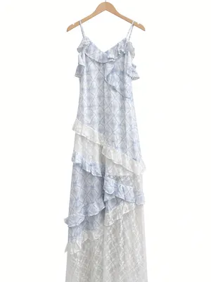 Coquette Printed Lace Mixed Ruffle Maxi Dress Medium thumbnail 8