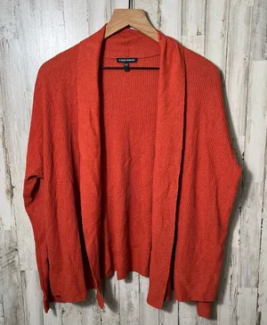 Eileen Fisher Burnt Orange Ribbed Open Cardigan Sweater Womens‎ Size Small thumbnail 1
