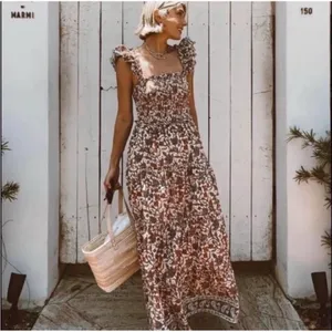 HOUSE OF HARLOW 1960 Boho Floral Open Tie Back Maxi Ruffle‎ Dress Cotton Medium thumbnail 3