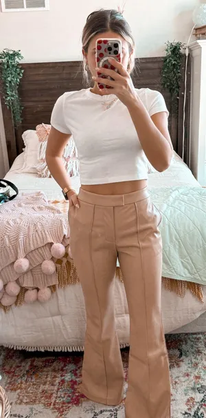 Avec Les Filles Beige Leather Flare Pants thumbnail 1