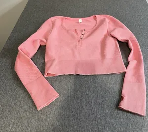OFFLINE by Aerie Women's Thumbs Up Thermal Pink Cropped Top LS Sz XL thumbnail 1