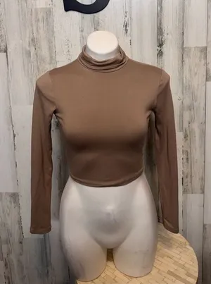 AKIRA Taupe Tan Brown Mock Turtleneck Long Sleeve Crop Top Women's Size Small thumbnail 1