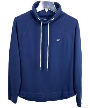 Vineyard Vines Drawstring Cowlneck Pullover Thumbholes 100% Cotton Blue Small thumbnail 1