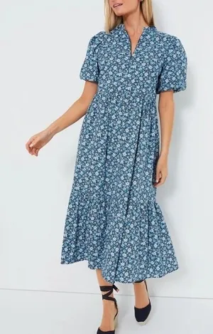 Tuckernuck Hyacinth House Size Medium Midi Dress Bluebells Floral Kentucky Derby thumbnail 1
