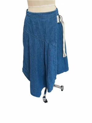 Pilcro Blue Denim Asymmetrical Wrap Skirt with Cream Side Tie size 6 thumbnail 2
