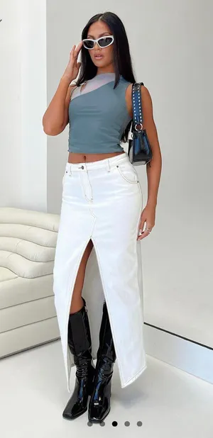 Princess Polly White Denim Maxi Skirt thumbnail 3