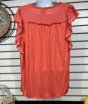 Knox Rose Coral Blouse with Ruffle Sleeves like new thumbnail 5