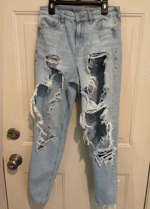 Washed but never worn AE mom Jean, light wash, very distressed, size 4 thumbnail 1