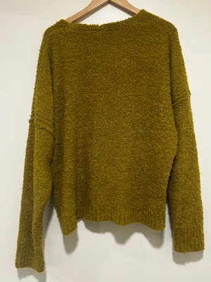 Free People Finders Keepers V Neck Boucle Sweater in Moss Green Size XL thumbnail 5