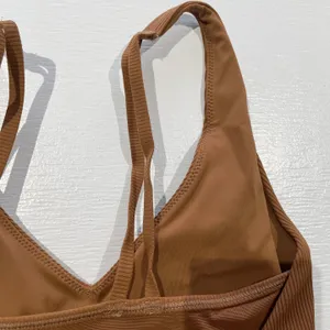 New Aerie Offline Ribbed Plunge Double Strap Mesh Back Sports Bra Brown Size Small thumbnail 10