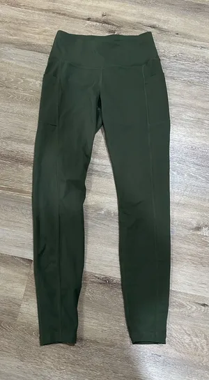 High-Waist Olive Green Active Leggings with Side Pockets thumbnail 1