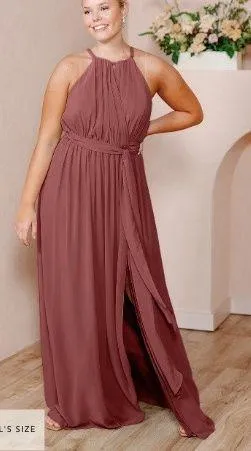 Revelry Rosewood Pink Mauve Eliza Chiffon Bridesmaids Formal Prom Dress thumbnail 1