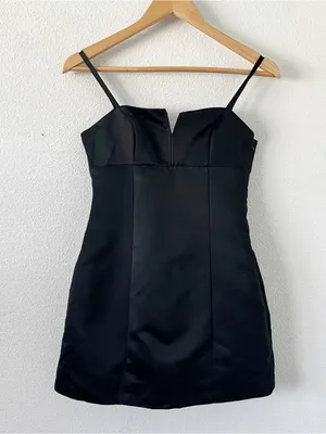 Forever 21 Y2K Black Satin Cutout Back Ruffle Homecoming Cocktail Mini Dress thumbnail 4