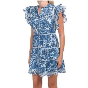 House of Harlow Melba Blue Floral Ruffle Button Front Sleeveless Mini Dress XS thumbnail 2