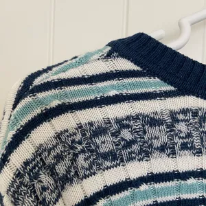 NWOT Croft & Barrow women’s blue teal striped‎ v-neck soft knit sweater large thumbnail 7