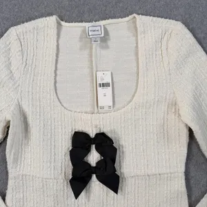Maeve Anthropologie Women's X-Small Double-Bow Scooped Split Front Top Cream New thumbnail 4