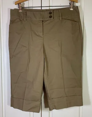 Ann Taylor Curvy Khaki Bermuda Shorts Tan Cuffed Stretch Cotton Size 10 Preppy thumbnail 1