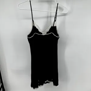 Victoria's Secret Satin Slip Dress Cami Floral Lace Slit Black White M thumbnail 6